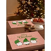 abordables Figuras coleccionables-Juego de 4 manteles individuales navideños de algodón y lino para decoración de mesa de invierno, fiestas, cocinas, comedores, etc., de temporada, para exteriores, interiores y exteriores, 30 x 45 cm
