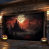 tanie Halloween pokrycie drzwi garażowych-dekoracje drzwi halloweenowych na zewnątrz halloweenowy baner na drzwi garażowe jack o lantern duży gobelin dekoracja tła na święta zewnętrzne drzwi garażowe dekoracje ścienne domu