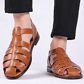 preiswerte Kleidungs-Sandalen-Herren-Fischersandalen aus braunem Kunstleder mit geschlossener Spitze und Schnallenriemen – lässige, atmungsaktive Sommerschuhe für draußen und den Alltag