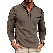 preiswerte Klassisches Poloshirt für Herren-Herren Golfhemd Golfpolo Arbeit Casual Kargen Langarm Basic Modern Farbblock Patchwork Taste Frühling &amp; Herbst Regular Fit Wein Schwarz Armeegrün Königliches Blau Dunkelgrau Braun Golfhemd