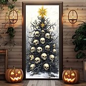 Halloween Christmas Door Decorations Halloween Door Covers Skeleton Door Tapestry Tree Door Curtain Decoration Backdrop Door Banner for Front Door Farmhouse Holiday Party Decor Supplies 12