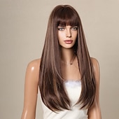 voordelige Synthetische trendy pruiken-Synthetische pruiken Recht Kinky Recht Middelste stuk Pruik 66.0 cm Donker Bruin Synthetisch haar Dames Middenscheiding Stoer Aanbiddelijk Donkerbruin