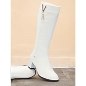 cheap Fashion Boots-Women&#039;s White Knee-High Boots with Pearl Detailing - Elegant Footwear for Winter, Office, and Special Occasions
