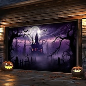 tanie Halloween pokrycie drzwi garażowych-dekoracje drzwi halloweenowych na zewnątrz halloweenowy baner na drzwi garażowe jack o lantern duży gobelin dekoracja tła na święta zewnętrzne drzwi garażowe dekoracje ścienne domu