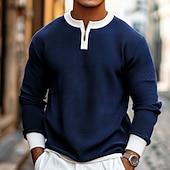 economico T-shirt in maglia waffle-Per uomo Maglietta Waffle Maglietta con Zip a Quarti Maglietta Camicia a Maniche Lunghe Manica Lunga Girocollo Primavera &amp; Autunno Blocco di colori Moda Designer Essenziale Cerniera Finto due pezzi