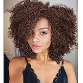 economico Parrucche di altissima qualità-parrucche corte ricce crespe parrucca afro riccia con parte laterale per donne nere parrucche sintetiche afroamericane twist out