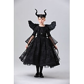 levne Dětské kostýmy-Čerodějnice Zlý Valpuržina noc Šaty Cosplay kostým Dětské Dívčí cosplay Výkon Párty předvečer Všech svatých Karneval Plesová maškaráda Jednoduchý karnevalový kostým