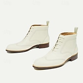 cheap Premium Leather Boots-Men&#039;s Premium Cowhide White Oxford Boots – Perforated Design, Business Formal Leather Ankle Boots