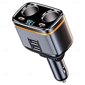 abordables Cargadores para coche-Cargadores de coche de 145 W, adaptador de carga de alta potencia, divisor de potencia de 2 enchufes, 12-24 V, con puertos USB tipo C PD, pantalla de voltaje LED para coche, camión, todoterreno
