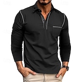 preiswerte Klassisches Poloshirt für Herren-Herren Golfhemd Golfpolo Arbeit Casual Kargen Langarm Basic Modern Farbblock Patchwork Taste Frühling &amp; Herbst Regular Fit Wein Schwarz Armeegrün Königliches Blau Dunkelgrau Braun Golfhemd