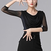 cheap Ballroom Dancewear-Ballroom Dance Activewear Top Ruffles Pure Color Splicing Women&#039;s Performance Training 3/4 Length Sleeve High Nylon