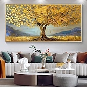 cheap Floral/Botanical Paintings-Mintura Handmade 3D Golden Tower Tree Landscape Oil Paintings On Canvas Wall Art Decoration Modern Abstract Picture For Home Decor Rolled Frameless Unstretched Painting