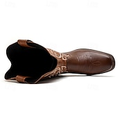 levne Cowboy &amp; Western Boots-pánské klasické hnědé westernové kovbojské boty – odolná kůže s detailní výšivkou pro outdoorové i běžné nošení