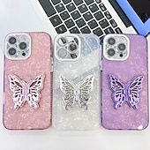 お買い得  iPhone用ケース-電話 ケース 用途 iPhone 16 Pro Max プラス iPhone 15 14 Pro Max Plus iPhone 13 Pro Max バックカバー スタンド付き カメラレンズプロテクター 耐衝撃 バタフライ 仕上げ PC
