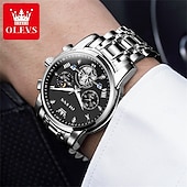 halpa Kvartsikellot-OLEVS 2856 Miesten kvartsikellot skeletit lentopallo kronografi klassinen muoti HUIPPUMERKKI kello lahjaksi miehille kuu vaihe vedenkestävä