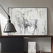 preiswerte Tiergemälde-handgefertigtes Ölgemälde auf Leinwand, Wandkunst, Dekoration, Tier-Ölgemälde, schwarz-weiß, abstraktes Sikahirsch-Motiv für die Inneneinrichtung, gerolltes, rahmenloses, ungedehntes Gemälde