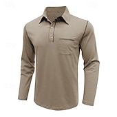 preiswerte Klassisches Poloshirt für Herren-Herren Golfhemd Golfpolo Arbeit Casual Kargen Langarm Basic Modern Farbblock Patchwork Taste Frühling &amp; Herbst Regular Fit Wein Schwarz Armeegrün Königliches Blau Dunkelgrau Braun Golfhemd