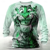 ieftine Tricouri cu imprimeu animal-Bărbați Tigru Tricou Cămașă Henley Manșon Lung Tricou Tipărire 3D Stil Nautic Cămașă Designer Retro / vintage Stradă Casual Zilnic verde 1# Albastru piscină Mov Vară Primăvară Toamnă Îmbrăcăminte S M