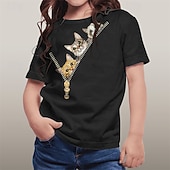 tanie 3D zwierzęta dziewczynki-Dla dziewczynek 3D Graficzny Zwierzę Kot T-shirt Krótki rękaw Lato Wiosna Moda Podstawowy Dzieci 4-12 lat Półgolf Na zewnątrz Codzienny Regularny