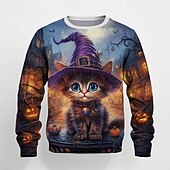 Boys 3D Graphic Cat Sweatshirt Long Sleeve Spring Fall Fashion Basic Kids 4-12 Years Crew Neck Outdoor Casual Daily Regular Fit3