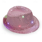 cheap Novelties-Creative LED Flashing Jazz Cap Adult Hip Hop Dance Show Sequin Jazz Hat Glow In The Dark Luminous Fedora Costumes Stage Props