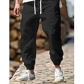 cheap Retro-Men&#039;s Linen Pants Trousers Summer Pants Elastic Waist Straight Leg High Rise Solid Color Comfort Breathable Full Length Outdoor Home Casual Vacation Fashion Gray Green Black High Waist Inelastic