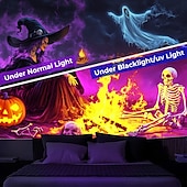 voordelige halloween wandtapijten-Halloween decoraties blacklight wandtapijt uv-reactief glow in the dark glow party spookhuis psychedelisch trippy mistig hangend wandtapijt muurschildering voor woonkamer slaapkamer heks pompoen