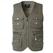 cheap Men's Fishing Vest-Men's Fishing Vest Hiking Vest / Gilet Sleeveless Outerwear Jacket Travel Cargo Safari Vest Top Outdoor Windproof Multi-Pockets Quick Dry Lightweight Fall Spring Cotton Army Green Khaki Hunting