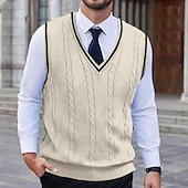 preiswerte Herrenpullover-Herren Pullunder Pullover Kleid Pullover Strickpullover Gerippt Gedrehtes Stricken Standard Strick Glatt V Ausschnitt warm halten Moderne zeitgenössische Freizeitskleidung Ausgehen Bekleidung Herbst