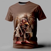 economico Magliette con stampa animale-Per uomo Gallo Divertente Maglietta Manica Corta maglietta Stampa 3D Girocollo Camicia Retrò Vintage Casual Stile da Strada Sport all&#039;Aperto Ferie Uscire Marrone Scuro Verde scuro Verde Primavera