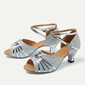 preiswerte Lateinamerikanische Schuhe-silberne Glitzer-Tanzschuhe für Damen mit überkreuzten Riemen und offener Zehenpartie – ideal für Gesellschafts- und lateinamerikanische Tänze