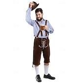 tanie Mężczyźni-Oktoberfest Lederhosen Koszula alpejski kapelusz Bawaria bawarski Niemiecki Monachium Łąki Męskie Tkanina w stylu tradycyjnym Bluzka Szorty Kapelusz