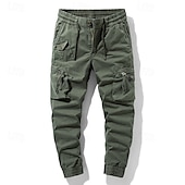 levne Cargo kalhoty-Pánské Kargo kalhoty Kalhoty Kalhoty pro volný čas Šňůrky Elastický pas Multi kapsa Bez vzoru Pohodlné Yumuşak Plná délka Venkovní Denní Dovolená Módní Šik ven Černá Trávová zelená Lehce elastické