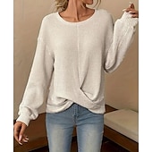 preiswerte Damen Einfache Oberteile-Damen Tunika elegant lässig asymmetrisch Langarm normale Oberteile Rundhalsausschnitt Alltag weiß blau khaki Frühling Herbst
