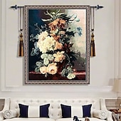 baratos Tapeçarias tecidas em jacquard-Tapeçaria tecida jacquard gobelin aubusson tapeçaria pendurada na parede flor e tear de uva tecido de algodão decoração de quarto de sala de estar (sem bastão e borlas)