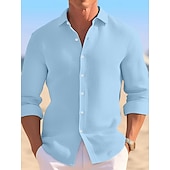 economico camicia da uomo con bottoni-Per uomo Camicia Camicia a nido d&#039;ape Camicia Estiva Camicia casual Camicia con Bottoni Camicie sbottonate Nero Bianco Kaki Azzurro Manica Lunga Semplice Bavero Vacanza Quotidiano Abbigliamento Cotone