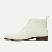 cheap Premium Leather Boots-Men&#039;s Premium Cowhide White Oxford Boots – Perforated Design, Business Formal Leather Ankle Boots