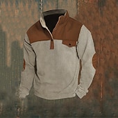 お買い得  ベーシックスウェットシャツ-男性用 スウェットシャツ ワッフルスウェットシャツ アプリコット ブルー グリーン スタンドカラー カラーブロック パッチワーク カラーブロック リブ スポーツ 日常 祝日 ポリエステル コーデュロイ ストリートファッション ベーシック カジュアル 春 &amp; 秋 衣類 パーカー トレーナー 長袖