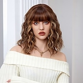 levne Syntetické trendy paruky-Cosplay kostýmní paruka Bouncy Curl Střih Bob Elegantní ofina S ofinou Paruka 14&quot; Tmavěhnědá Umělé vlasy Dámské Elastický Rozkošný Pohodlné Tmavě hnědá