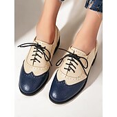 economico Scarpe oxford da donna-Per donna Oxford Retrò Scarpe Bullock Esterno Ufficio Giornaliero Motivo cashemire Color Block Lacci Quadrato Punta tonda Vintage Classico PU Con lacci intrecciali Bianco/blu