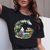 baratos Gráfico de personagem de desenho animado e filme-A Viagem de Chihiro Totoro Japonesa/Curta Camiseta lavada com ácido extragrande Imprimir Arte Gráfica Para Casal Homens Mulheres Adulto Dia Das Bruxas Carnaval Baile de Máscaras Hot Stamping Rua