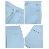 cheap Classic-Men&#039;s Cargo Shorts Shorts Linen Shorts Summer Shorts Beach Shorts Drawstring Elastic Waist Multi Pocket Plain Knee Length Outdoor Casual Daily Vacation Casual Black White Inelastic