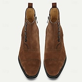 abordables Botas de cuero de primera calidad-Botines de gamuza con botones de piel de vaca de primera calidad para hombre: diseño brogue retro, perfectos para eventos de temática vintage y salidas informales