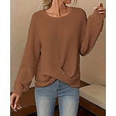 preiswerte Damen Einfache Oberteile-Damen Tunika elegant lässig asymmetrisch Langarm normale Oberteile Rundhalsausschnitt Alltag weiß blau khaki Frühling Herbst
