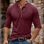 olcso Alkalmi Henley póló-Férfi Henley ing Tee Top Hosszú ujjú ing Hosszú ujj Tömör szín Divat Napi Gombok Henley Szabadtéri Hétköznapi Nyár Sötétbarna Stétszürke Sötétvörös Henley póló