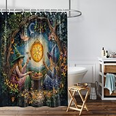 preiswerte Halloween Bad-Halloween-Duschvorhang, moderner, maschinenwaschbarer, wasserdichter Polyesterstoff zur Badezimmerdekoration, Badewanne mit 12 Haken