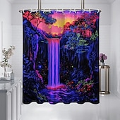 cheap Shower Curtains-Shower Curtain with Hooks 180cm*180cm(70&quot;*70&quot;) Polyester Washable Waterproof Forest Waterfall Pattern Bathroom Bathtub Decor