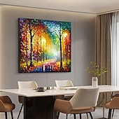 お買い得  風景画-手作りの木の壁アート カラフルな森の絵 手作りのキャンバス カラフルな木々 森のキャンバスの絵 雨とのデートのキャンバスの絵 巨大なキャンバス 家の装飾 秋のキャンバス