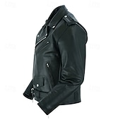 cheap Faux Leather Jackets-Men's Faux Leather Jacket Transition Jacket Biker Jacket Negan Leather Jacket Daily Vacation Windproof Warm Pocket Fall &amp; Winter Plain Fashion Classic Lapel Regular Black Jacket