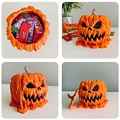 abordables Decoraciones Colgantes y de Mesa para Halloween-Tazón de calabaza derretida para dulces de Halloween, tazón de calabaza de Halloween con tapa, plato de dulces de calavera derretida para decoraciones de Halloween, suministros aterradores para